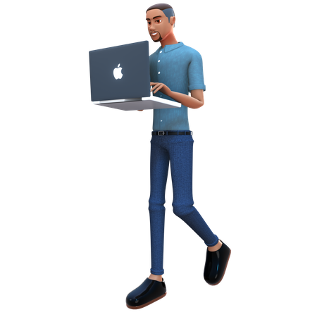 Businessman holding laptop and working on it  3D Icon