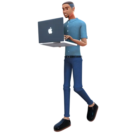 Businessman holding laptop and working on it  3D Illustration