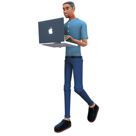 Businessman holding laptop and working on it 3D Illustration