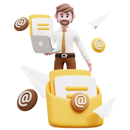 Businessman Holding Laptop While Doing Email Marketing  3D Illustration