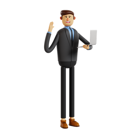 Businessman holding laptop while standing  3D Illustration