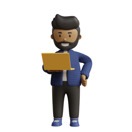 Businessman holding laptop while standing  3D Illustration