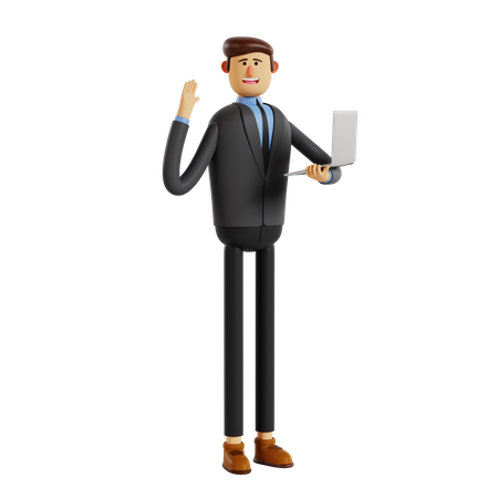 Businessman holding laptop while standing 3D Illustration