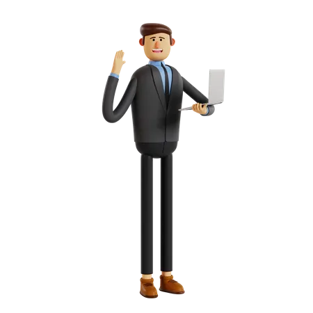 Businessman holding laptop while standing  3D Illustration