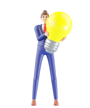 Businessman holding light bulb  3D Illustration