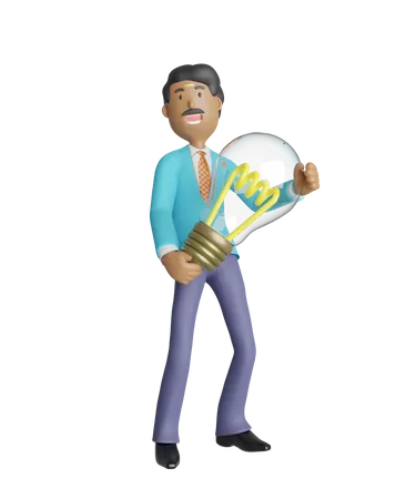 Businessman holding light bulb - Business idea concept 3D Illustration