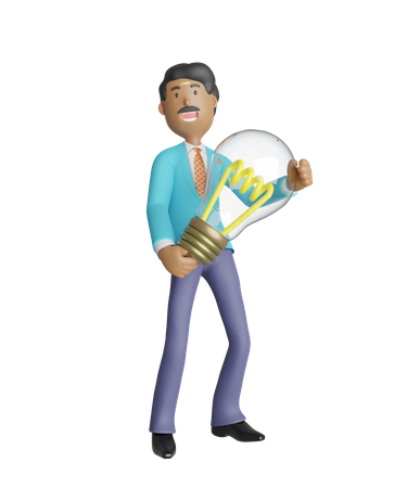 Businessman holding light bulb - Business idea concept  3D Illustration