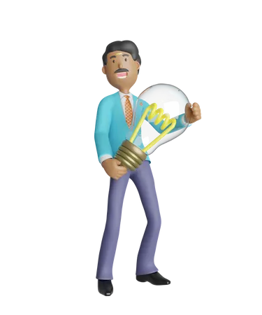 Businessman holding light bulb - Business idea concept  3D Illustration