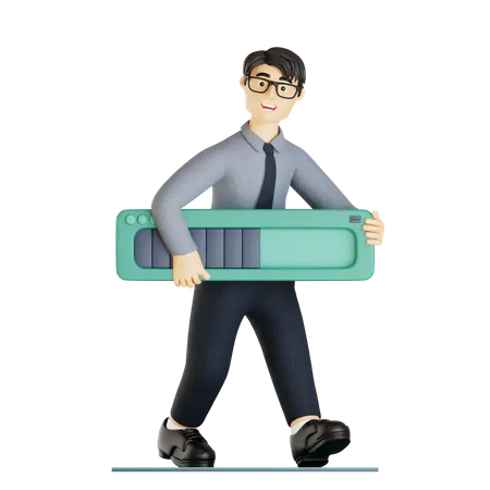 Businessman holding loading bar  3D Illustration