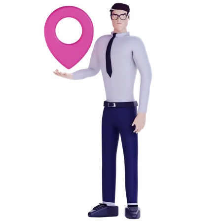 3 D Business Man Holding Location Icon 3D Illustration