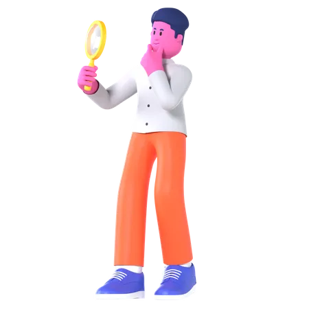 Businessman Holding Magnifier  3D Illustration