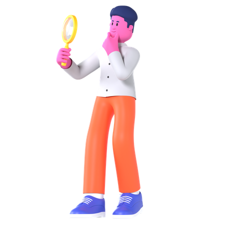 Businessman Holding Magnifier  3D Illustration