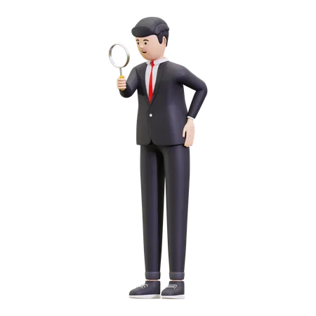 Businessman Holding Magnifying Glass  3D Illustration