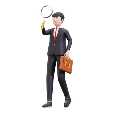 Businessman Holding Magnifying Glass  3D Illustration