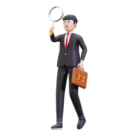 Businessman Holding Magnifying Glass  3D Icon