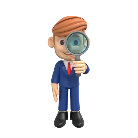 Businessman Holding Magnifying Glass  3D Illustration