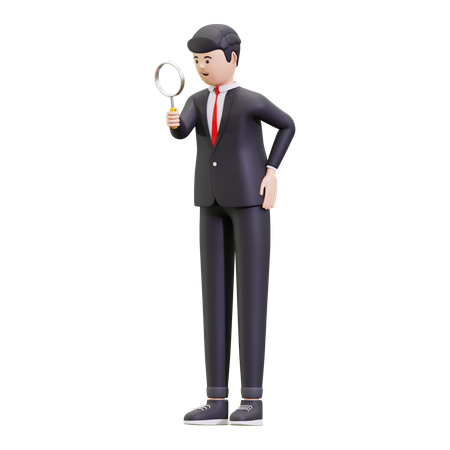 Businessman Holding Magnifying Glass  3D Illustration