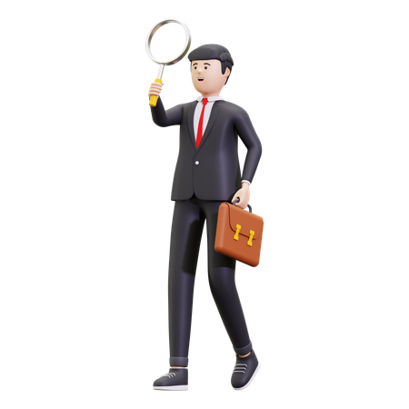 Businessman Holding Magnifying Glass  3D Illustration