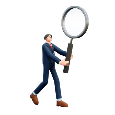 Businessman Holding Magnifying Glass  3D Illustration