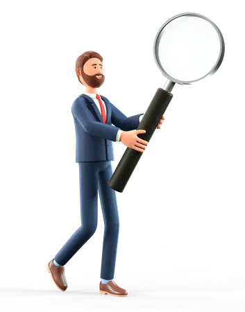 Businessman holding magnifying glass  3D Illustration