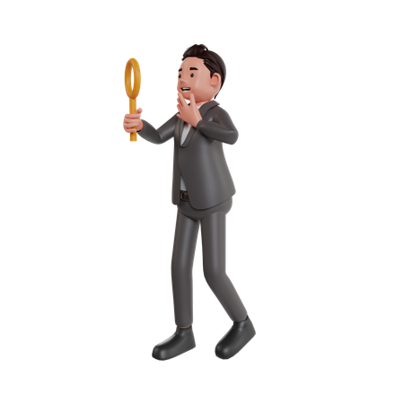 Businessman Holding Magnifying Glass  3D Illustration