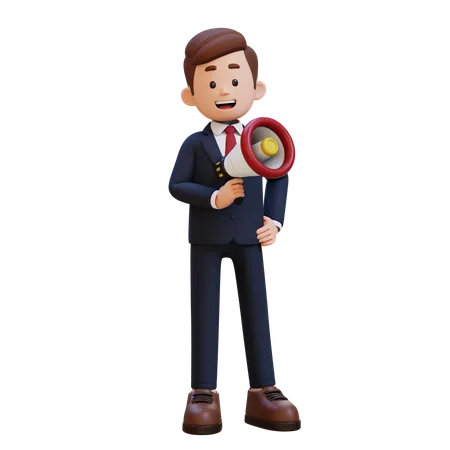 3 D Businessman Character Holding A Megaphone 3D Illustration