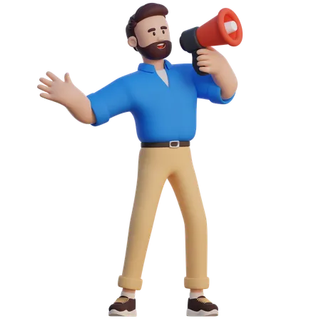 Businessman Holding Megaphone  3D Illustration