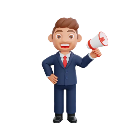 Businessman holding megaphone while doing marketing  3D Illustration