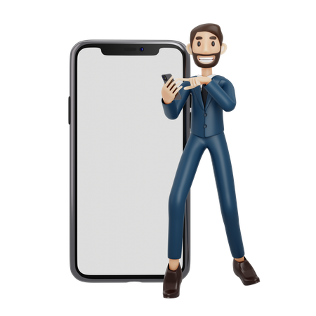 Businessman Holding Mobile  3D Illustration