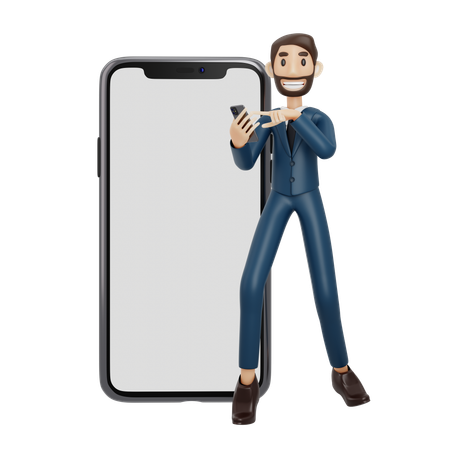 Businessman Holding Mobile  3D Icon