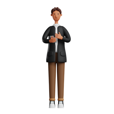 Businessman holding mobile  3D Illustration