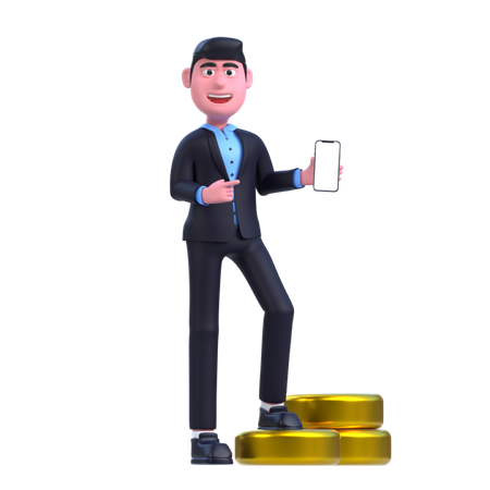 Businessman holding mobile  3D Illustration