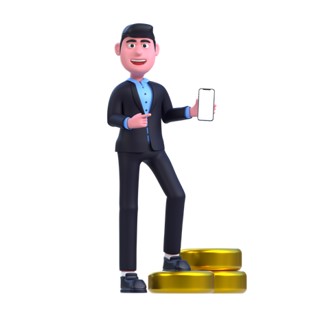 Businessman holding mobile 3D Illustration