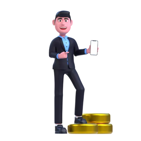 Businessman holding mobile  3D Illustration