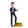 graphics of standing man holding mobile