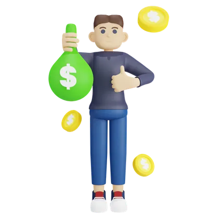 Businessman Holding Money  3D Illustration