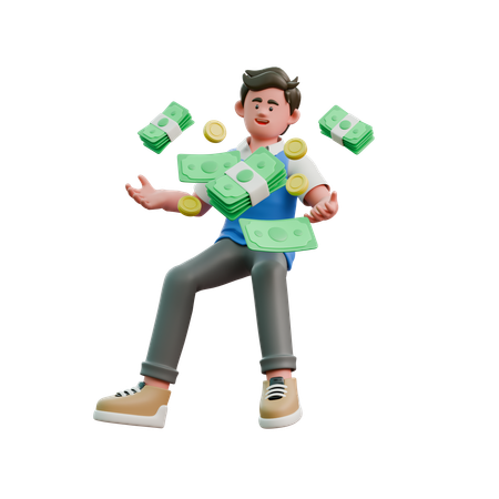 Businessman Holding Money  3D Icon