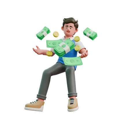 Businessman Holding Money  3D Icon