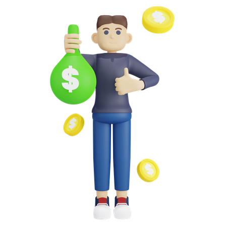 Businessman Holding Money  3D Illustration