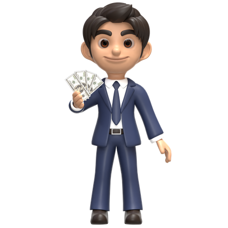 Businessman Holding Money  3D Illustration