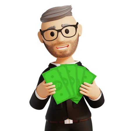 Businessman holding money  3D Illustration