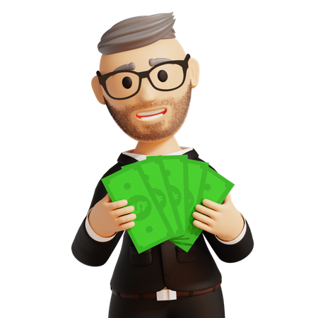 Businessman holding money 3D Illustration