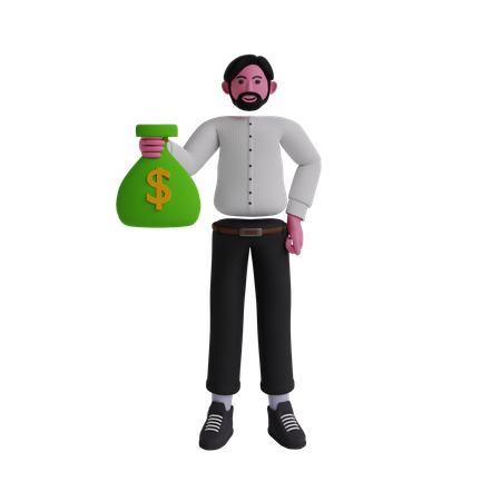 Businessman holding money bag  3D Illustration