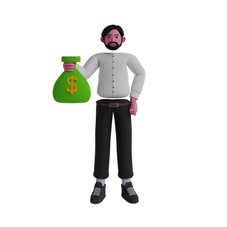 Businessman holding money bag  3D Illustration