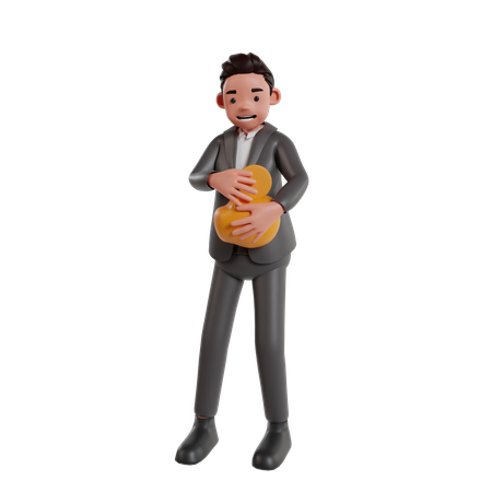 Businessman Holding Money Bag  3D Illustration