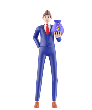 Businessman holding money bag  3D Illustration