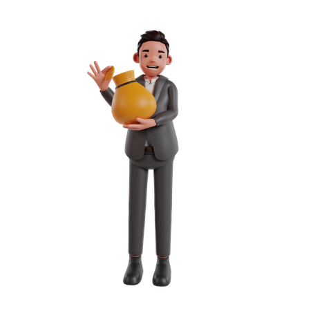 Businessman Holding Money Bag  3D Illustration