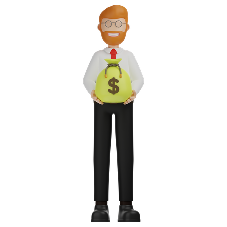Businessman holding money bag 3D Illustration