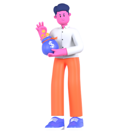 Businessman Holding Money Bag  3D Illustration