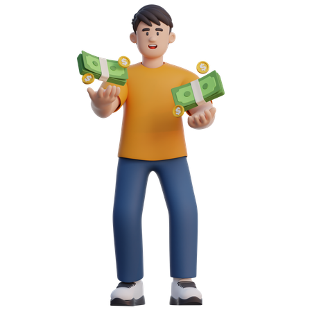 Businessman Holding Money Bundle  3D Icon